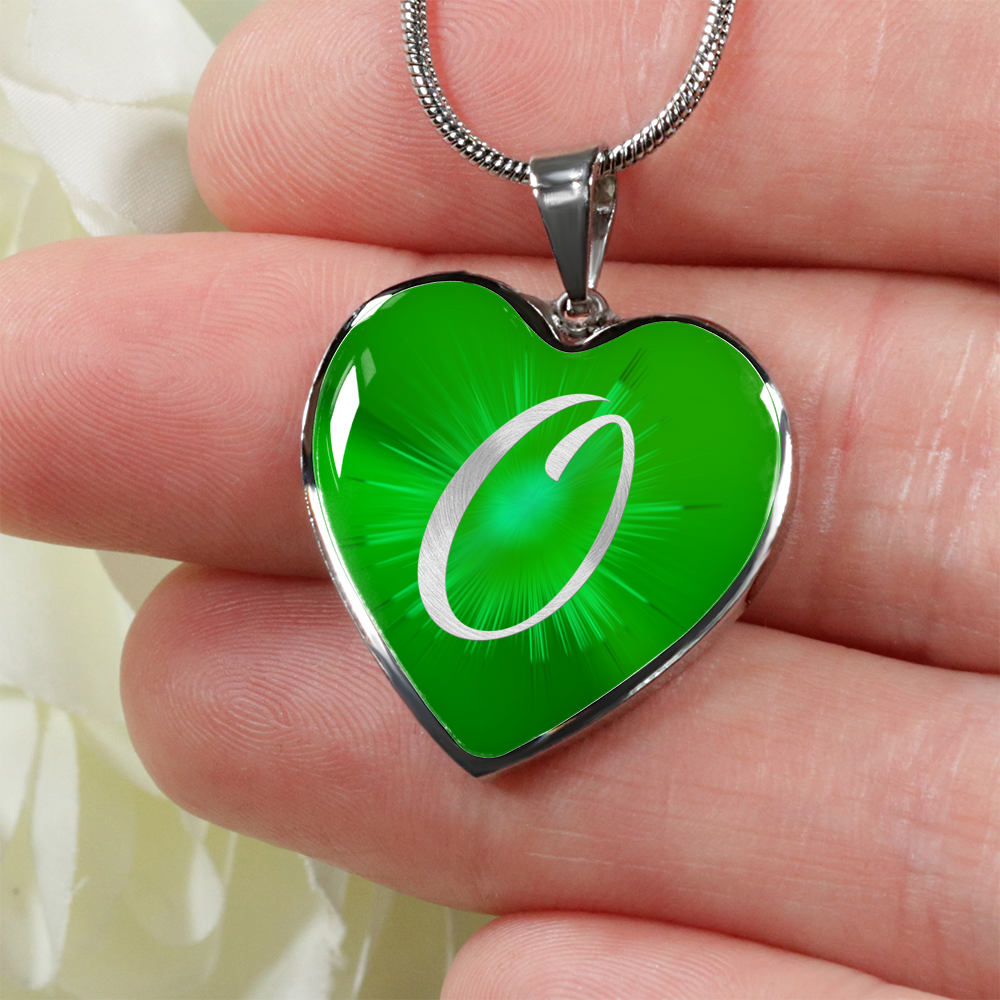 Initial Pride "O" Luxury Heart Necklace - Irish Green