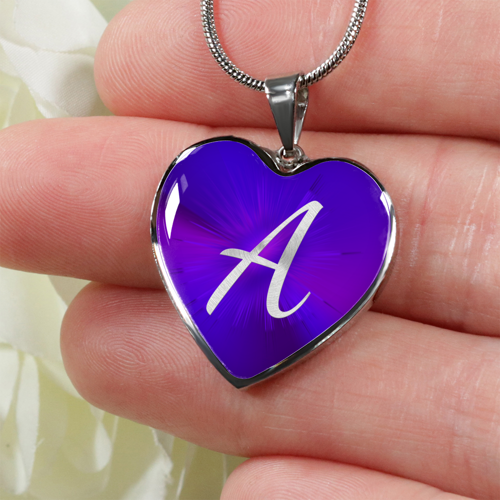 Initial Pride "A" Luxury Heart Necklace - Passion Purple