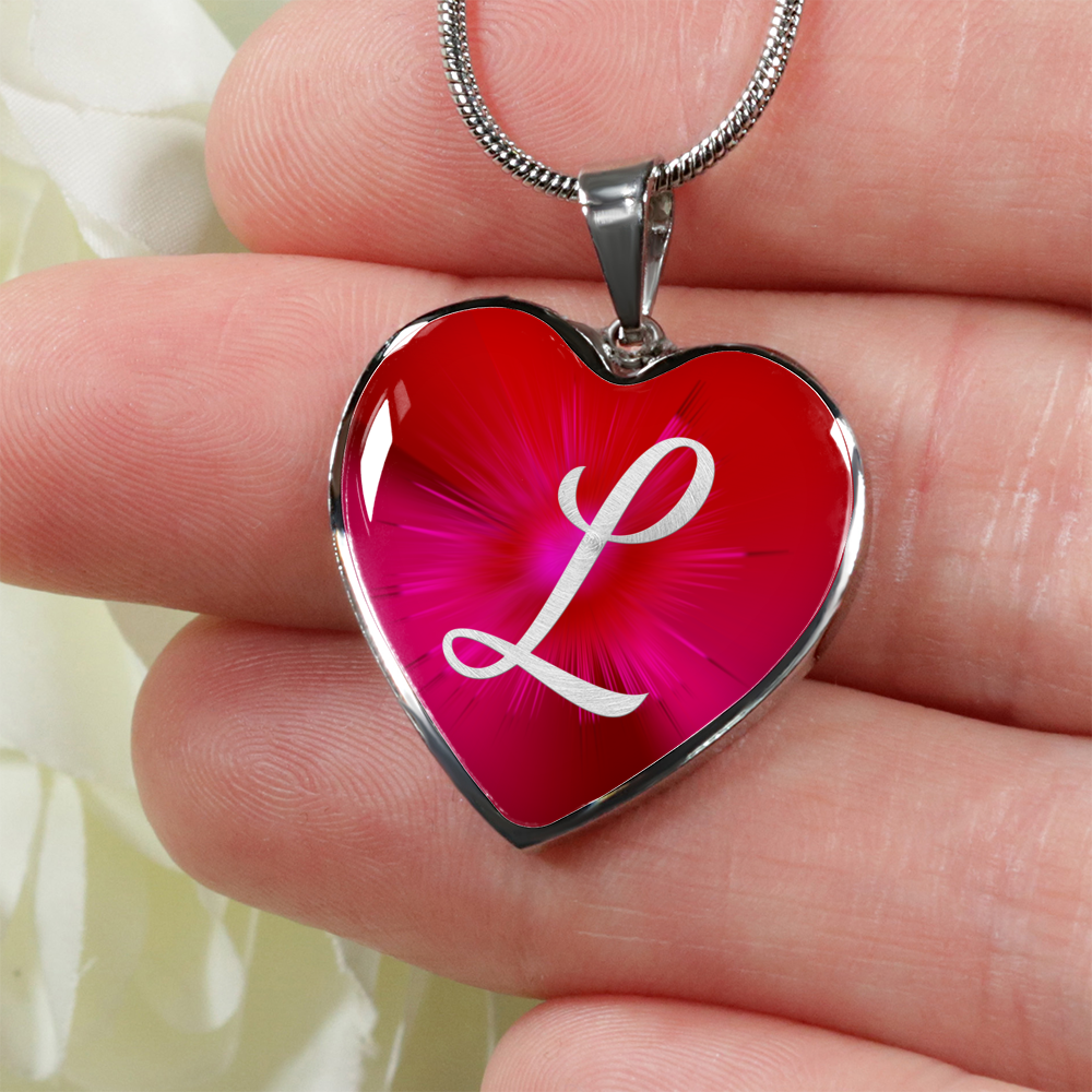 Initial Pride "L" Luxury Heart Necklace - Ruby Red