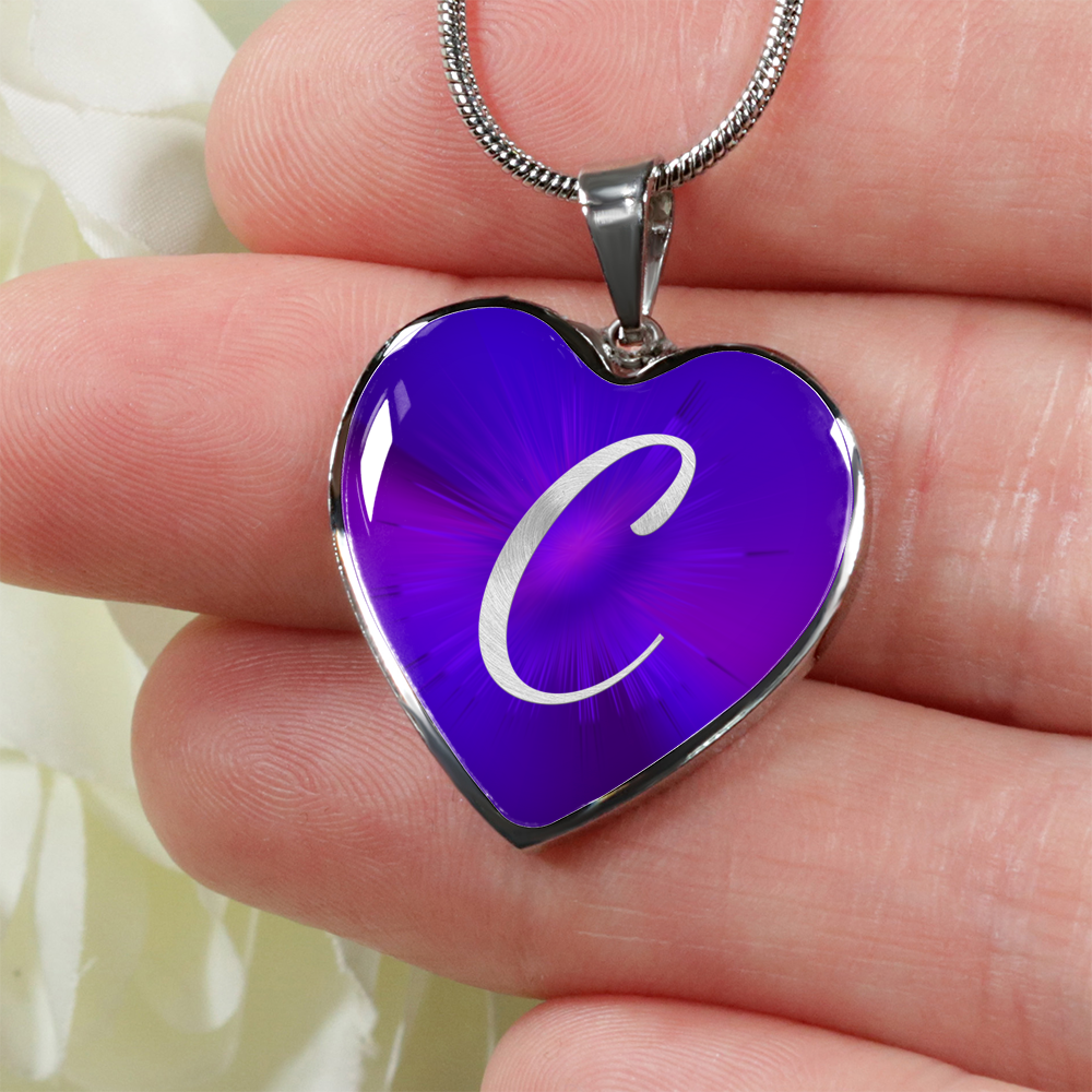 Initial Pride "C" Luxury Heart Necklace - Passion Purple