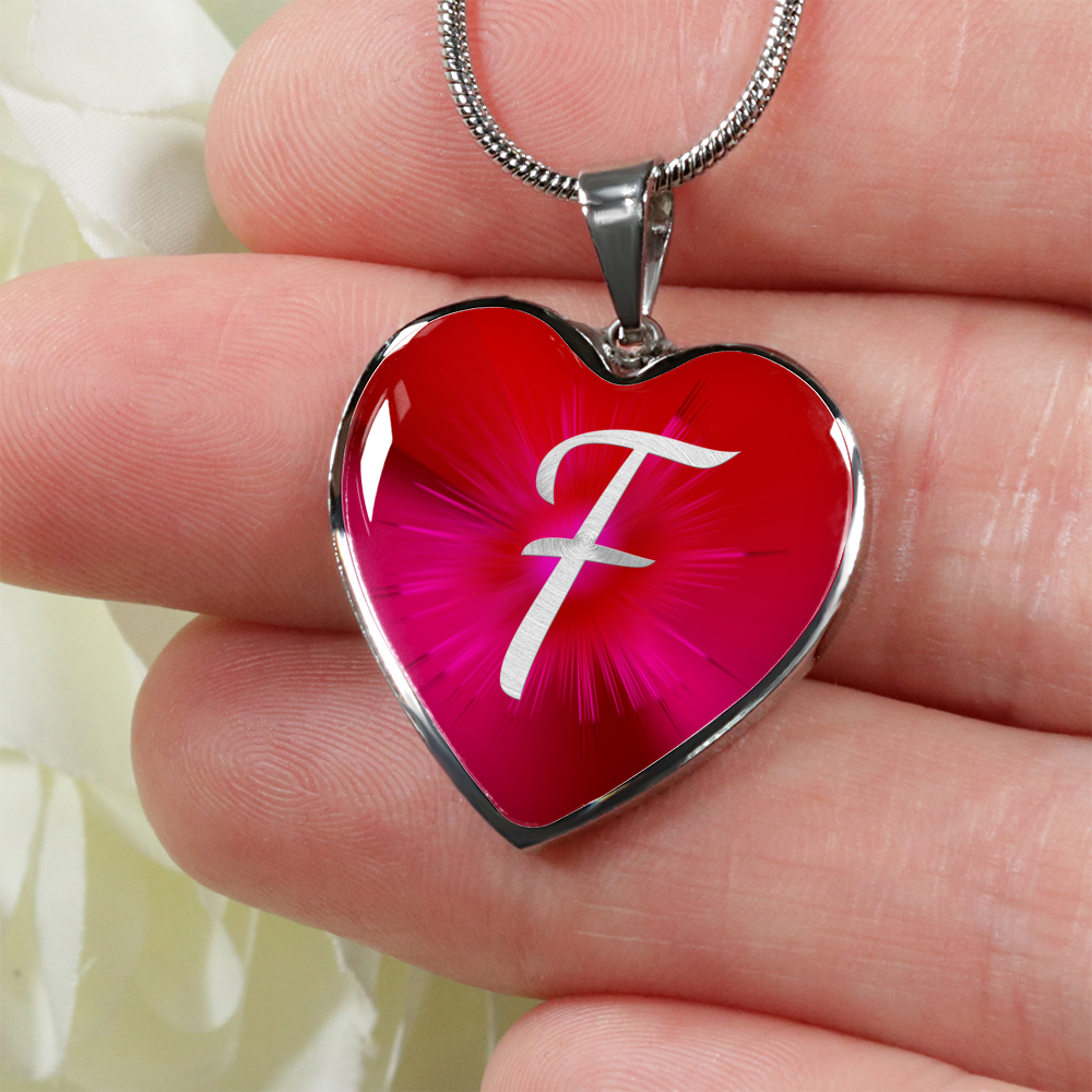 Initial Pride "F" Luxury Heart Necklace - Ruby Red