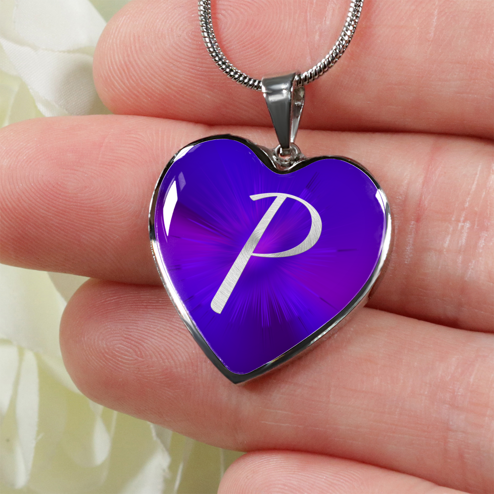 Initial Pride "P" Luxury Heart Necklace - Passion Purple