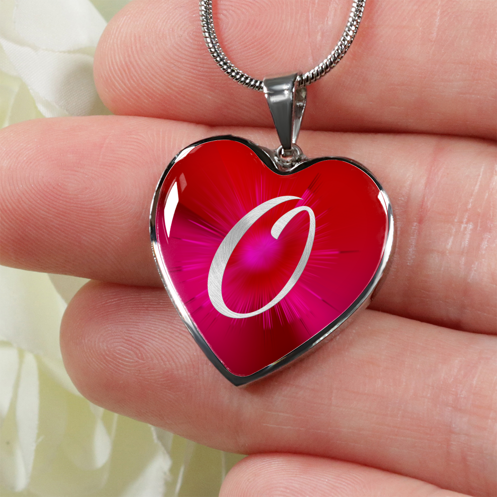 Initial Pride "O" Luxury Heart Necklace - Ruby Red