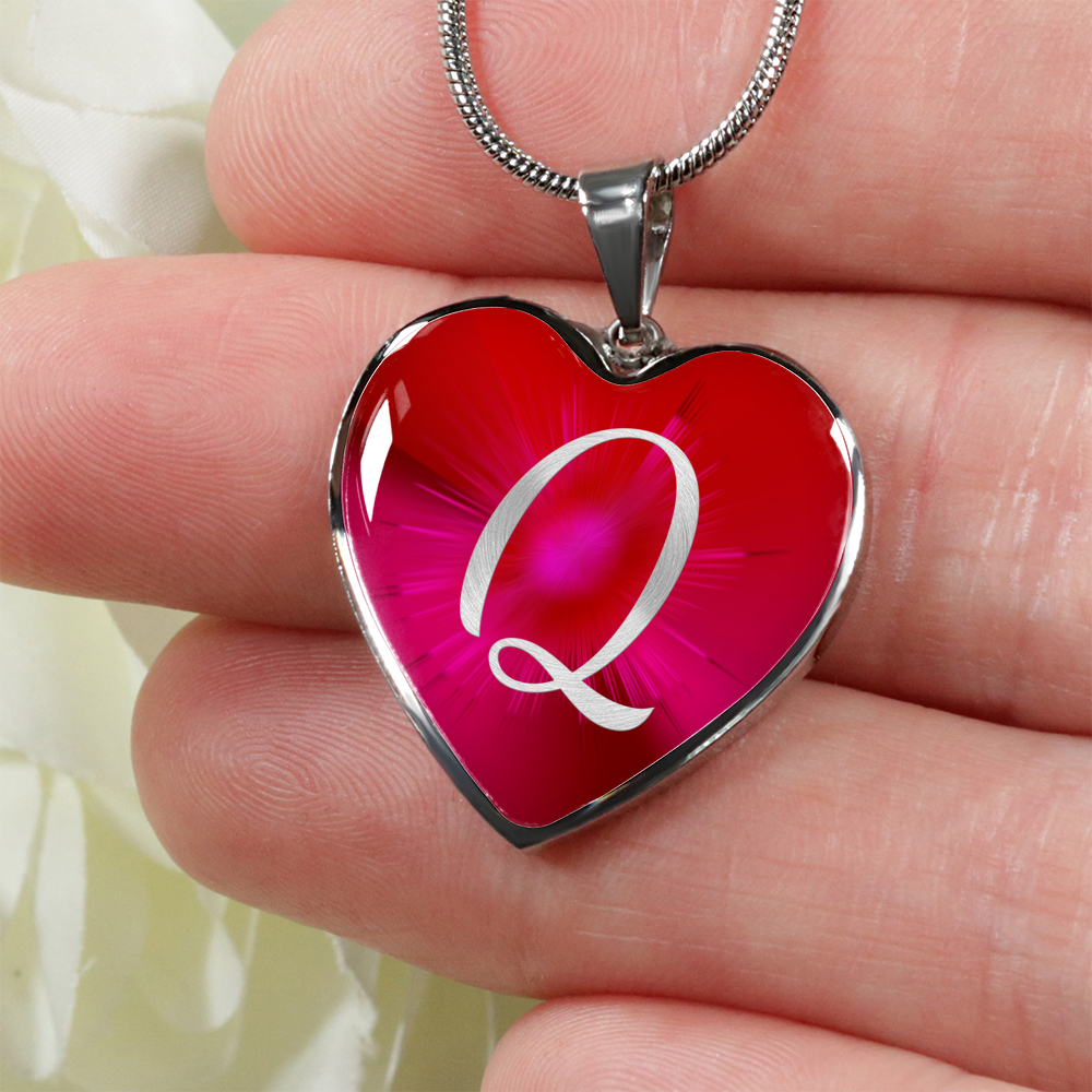 Initial Pride "Q" Luxury Heart Necklace - Ruby Red