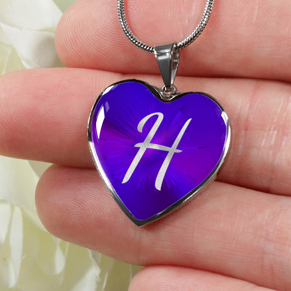 Initial Pride "H" Luxury Heart Necklace - Passion Purple