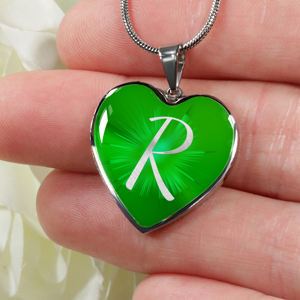 Initial Pride "R" Luxury Heart Necklace - Irish Green