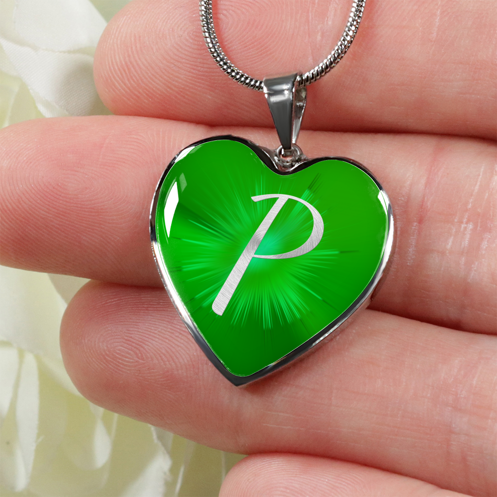 Initial Pride "P" Luxury Heart Necklace - Irish Green