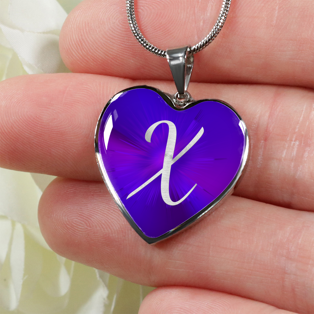 Initial Pride "X" Luxury Heart Necklace - Passion Purple