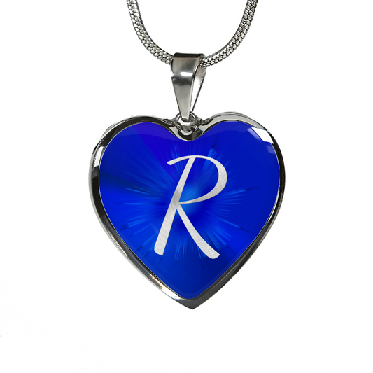 Initial Pride "R" Luxury Heart Necklace - Sapphire Blue