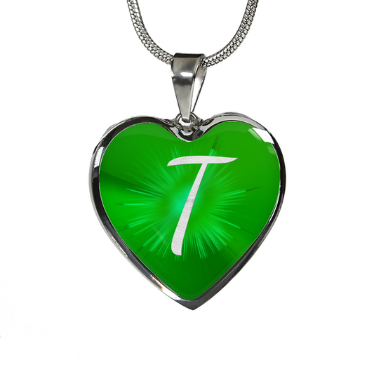 Initial Pride "T" Luxury Heart Necklace - Irish Green