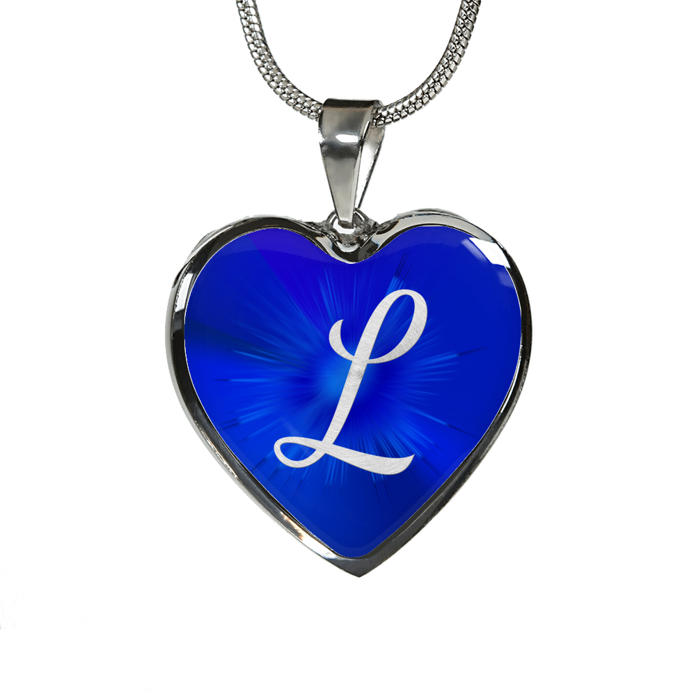 Initial Pride "L" Luxury Heart Necklace - Sapphire Blue