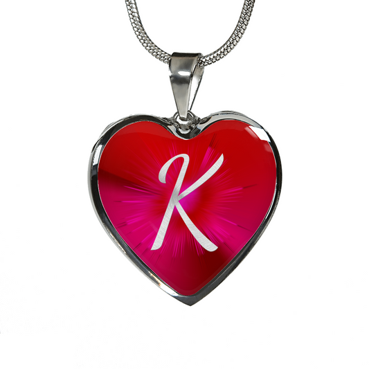 Initial Pride "K" Luxury Heart Necklace - Ruby Red