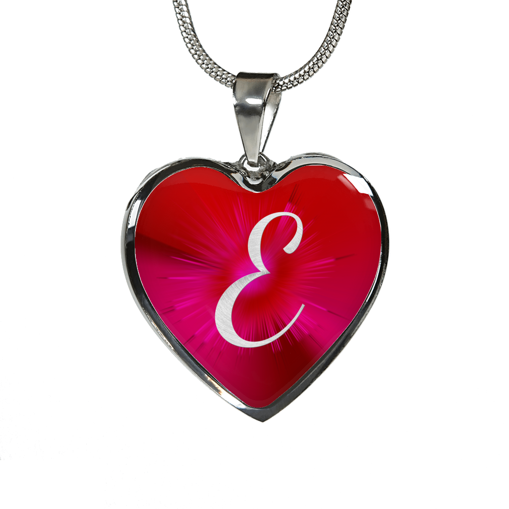 Initial Pride "E" Luxury Heart Necklace - Ruby Red