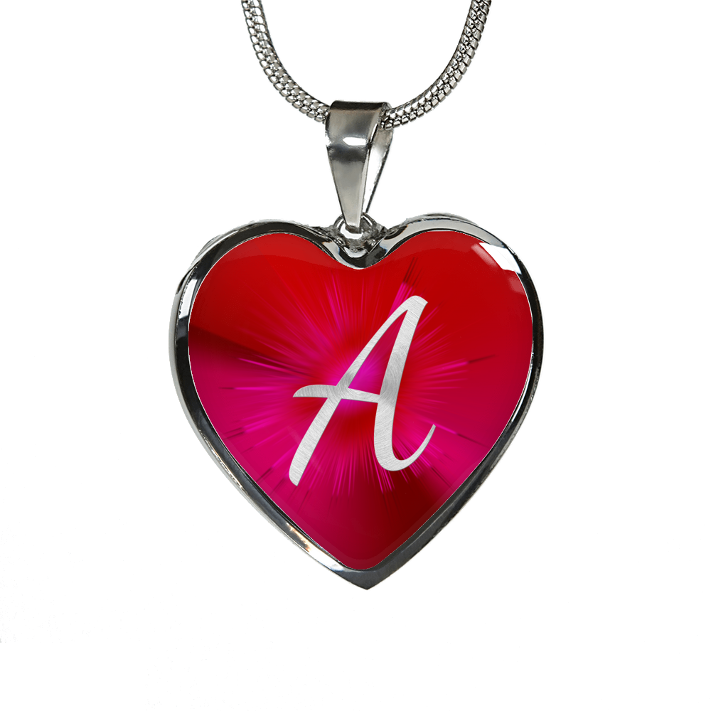 Initial Pride "A" Luxury Heart Necklace - Ruby Red