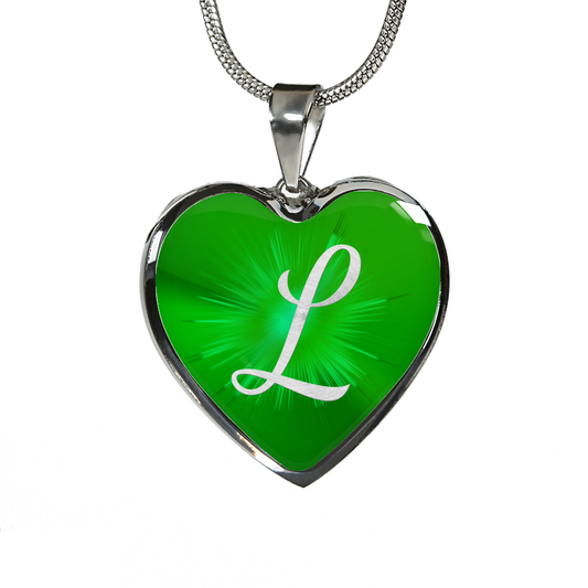 Initial Pride "L" Luxury Heart Necklace - Irish Green