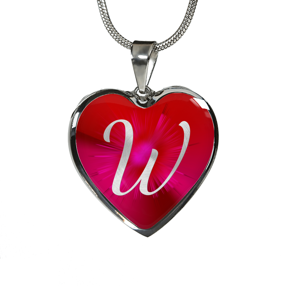 Initial Pride "W" Luxury Heart Necklace - Ruby Red