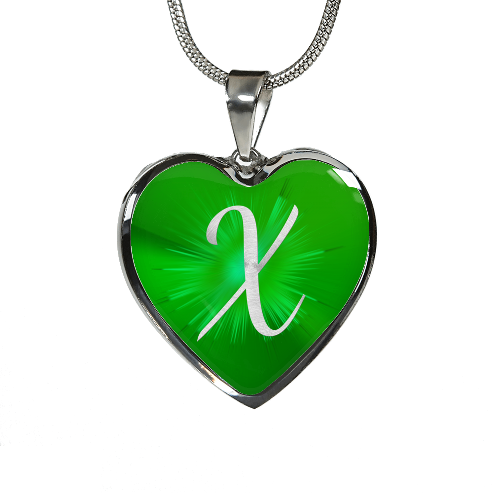 Initial Pride "X" Luxury Heart Necklace - Irish Green