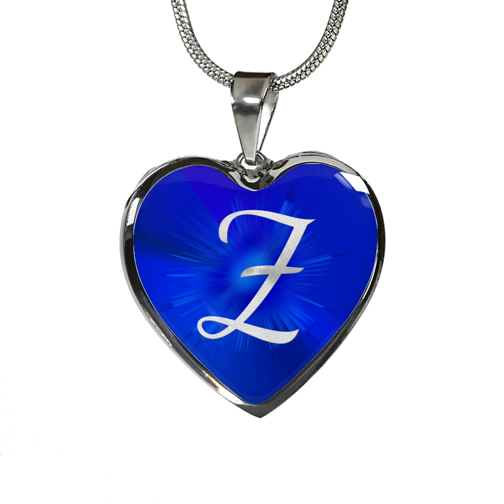 Initial Pride "Z" Luxury Heart Necklace - Sapphire Blue