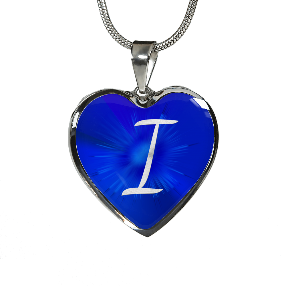 Initial Pride "I" Luxury Heart Necklace - Sapphire Blue