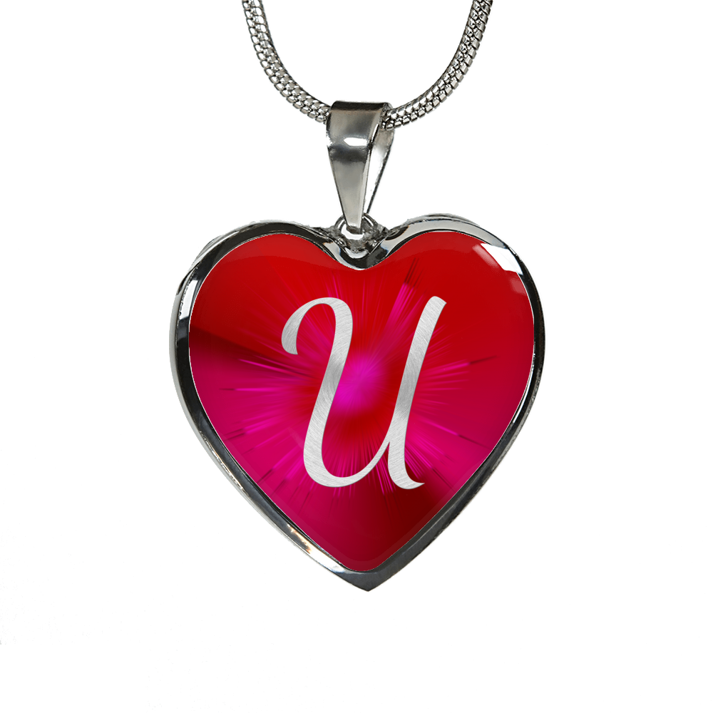 Initial Pride "U" Luxury Heart Necklace - Ruby Red