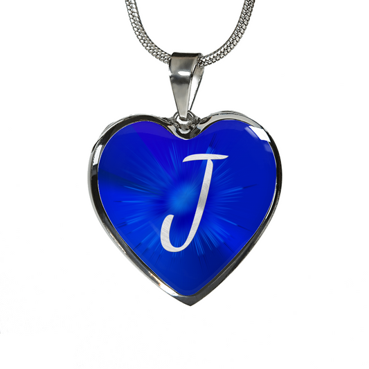Initial Pride "J" Luxury Heart Necklace - Sapphire Blue