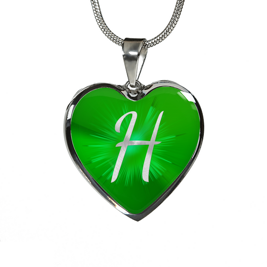 Initial Pride "H" Luxury Heart Necklace - Irish Green