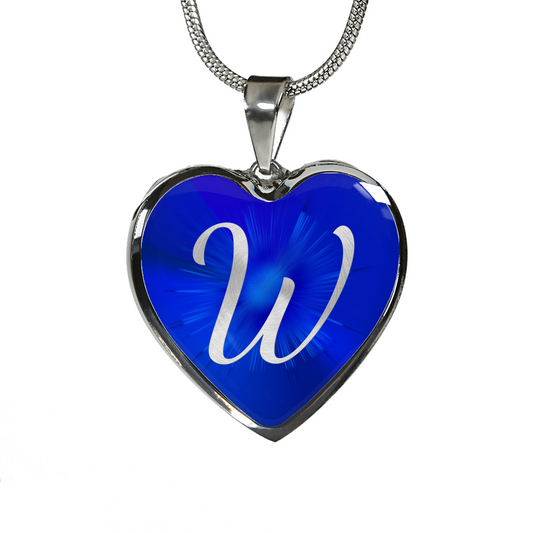 Initial Pride "W" Luxury Heart Necklace - Sapphire Blue