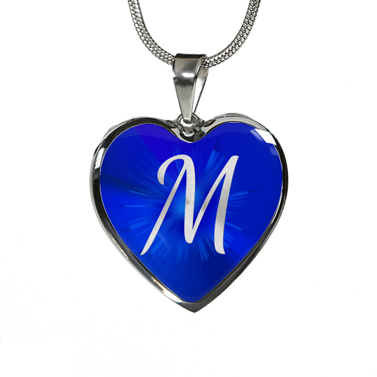 Initial Pride "M" Luxury Heart Necklace - Sapphire Blue