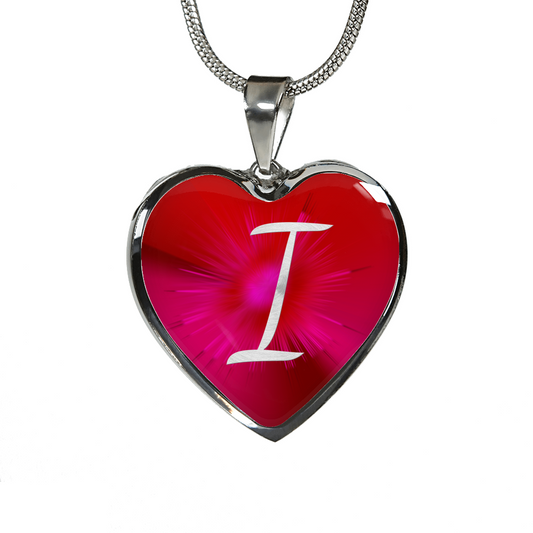 Initial Pride "I" Luxury Heart Necklace - Ruby Red