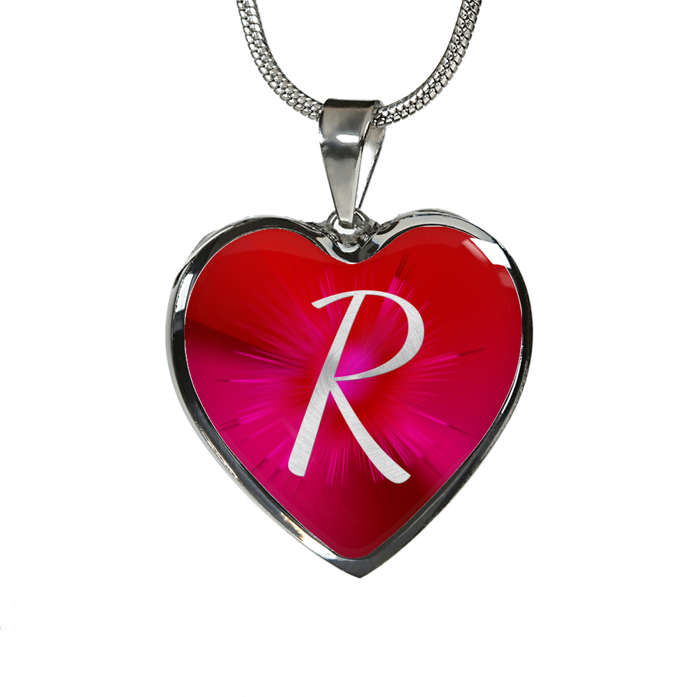 Initial Pride "R" Luxury Heart Necklace - Ruby Red