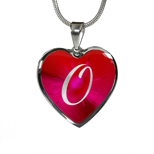 Initial Pride "O" Luxury Heart Necklace - Ruby Red
