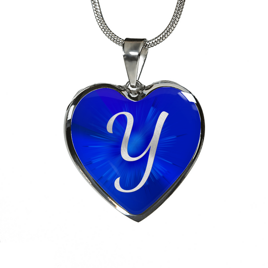 Initial Pride "Y" Luxury Heart Necklace - Sapphire Blue