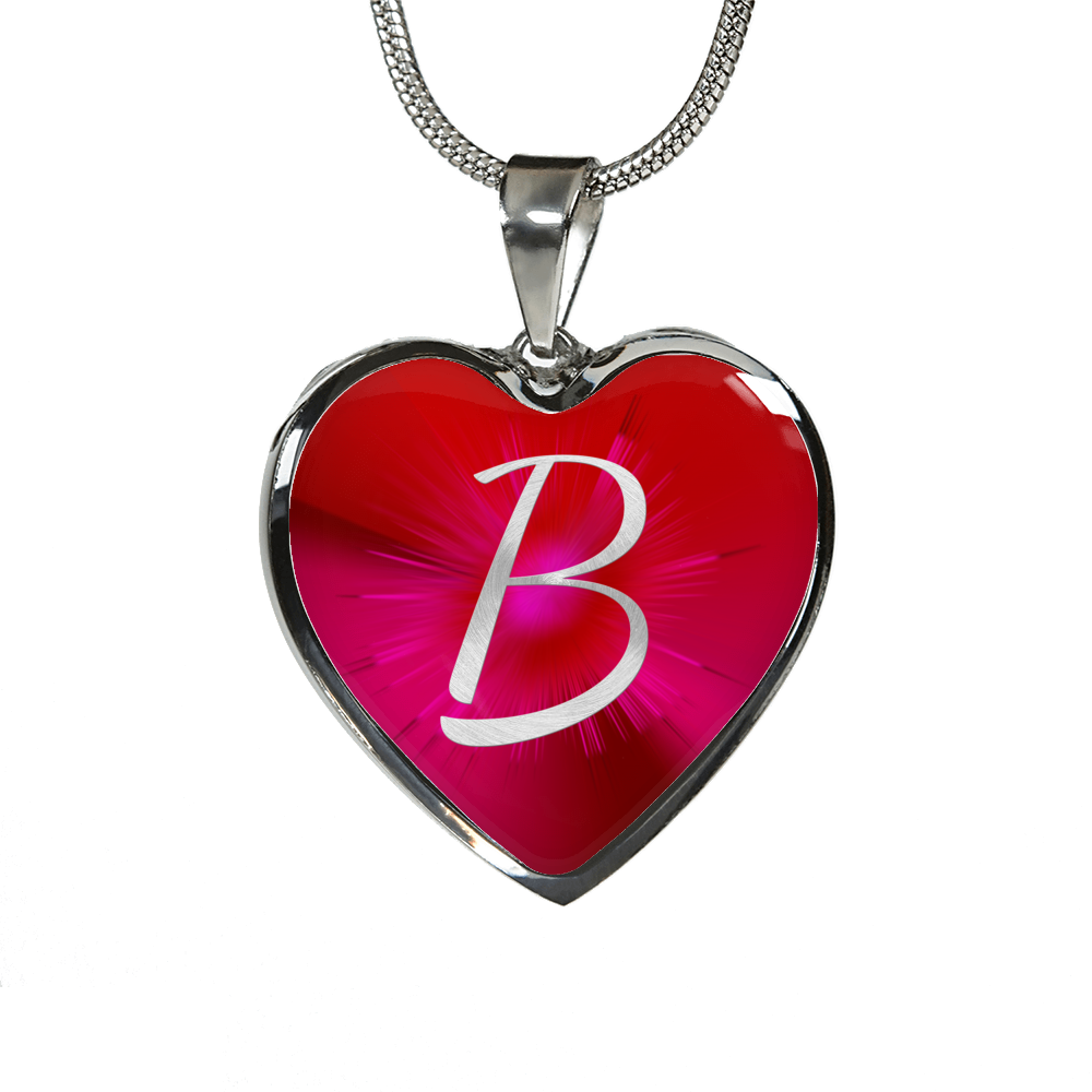 Initial Pride "B" Luxury Heart Necklace - Ruby Red