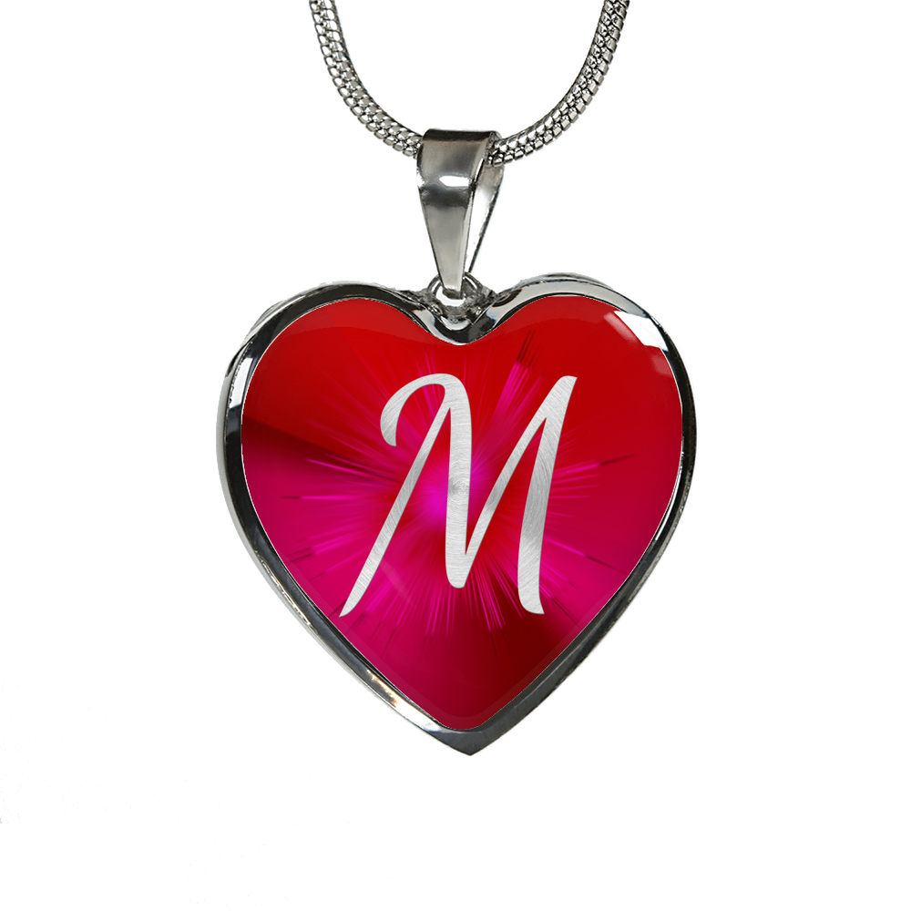 Initial Pride "M" Luxury Heart Necklace - Ruby Red