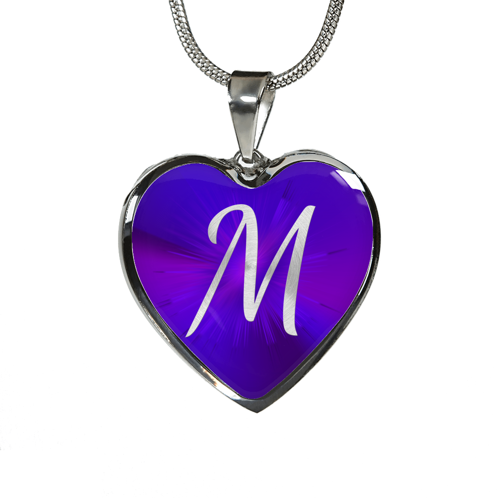 Initial Pride "M" Luxury Heart Necklace - Passion Purple