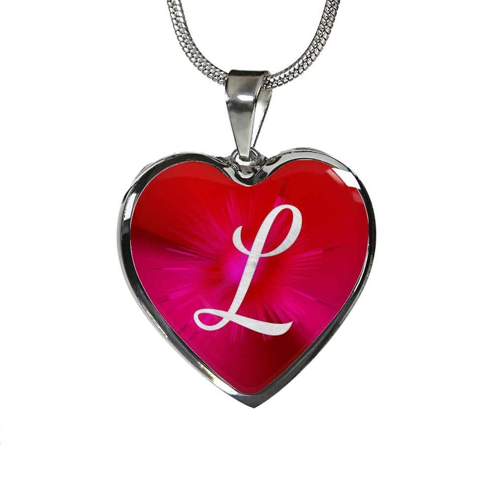 Initial Pride "L" Luxury Heart Necklace - Ruby Red