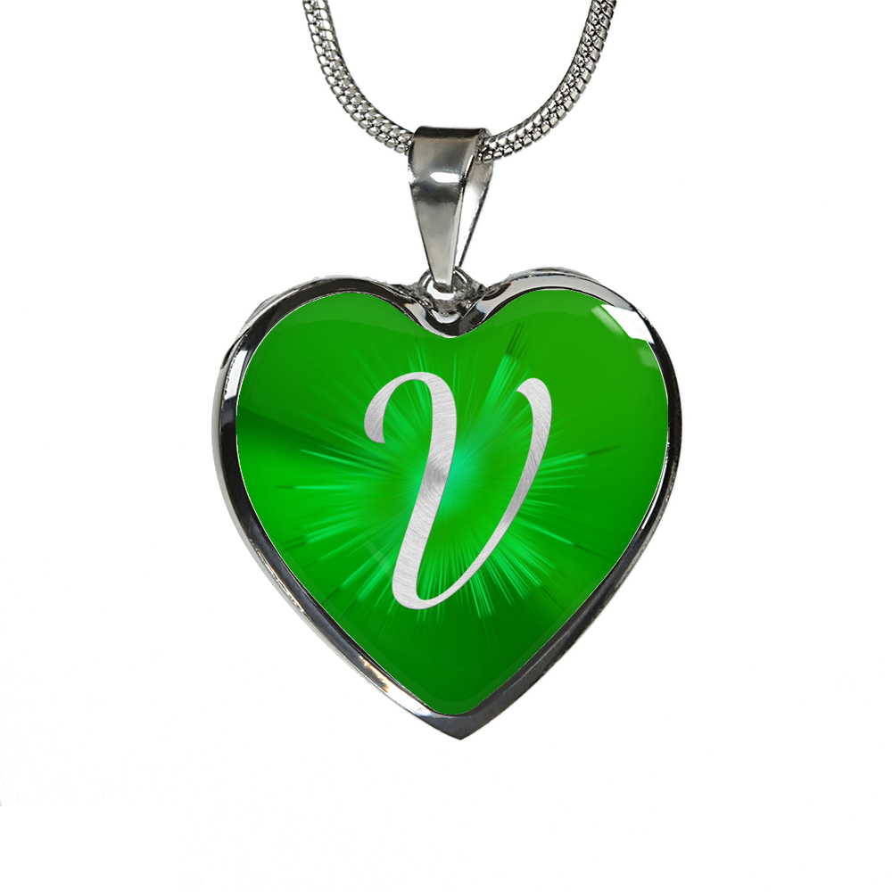 Initial Pride "V" Luxury Heart Necklace - Irish Green