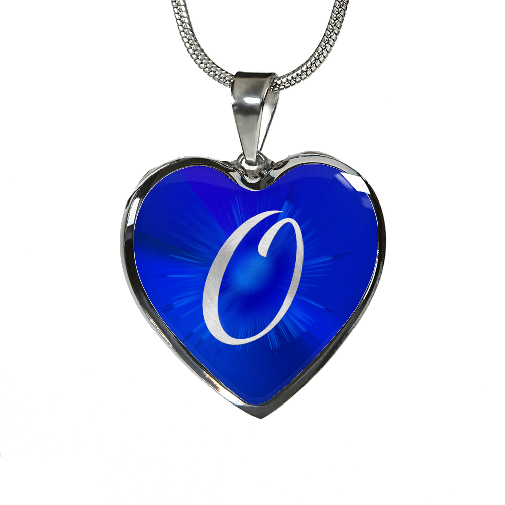 Initial Pride "O" Luxury Heart Necklace - Sapphire Blue