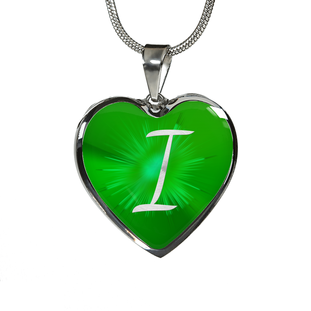 Initial Pride "I" Luxury Heart Necklace - Irish Green