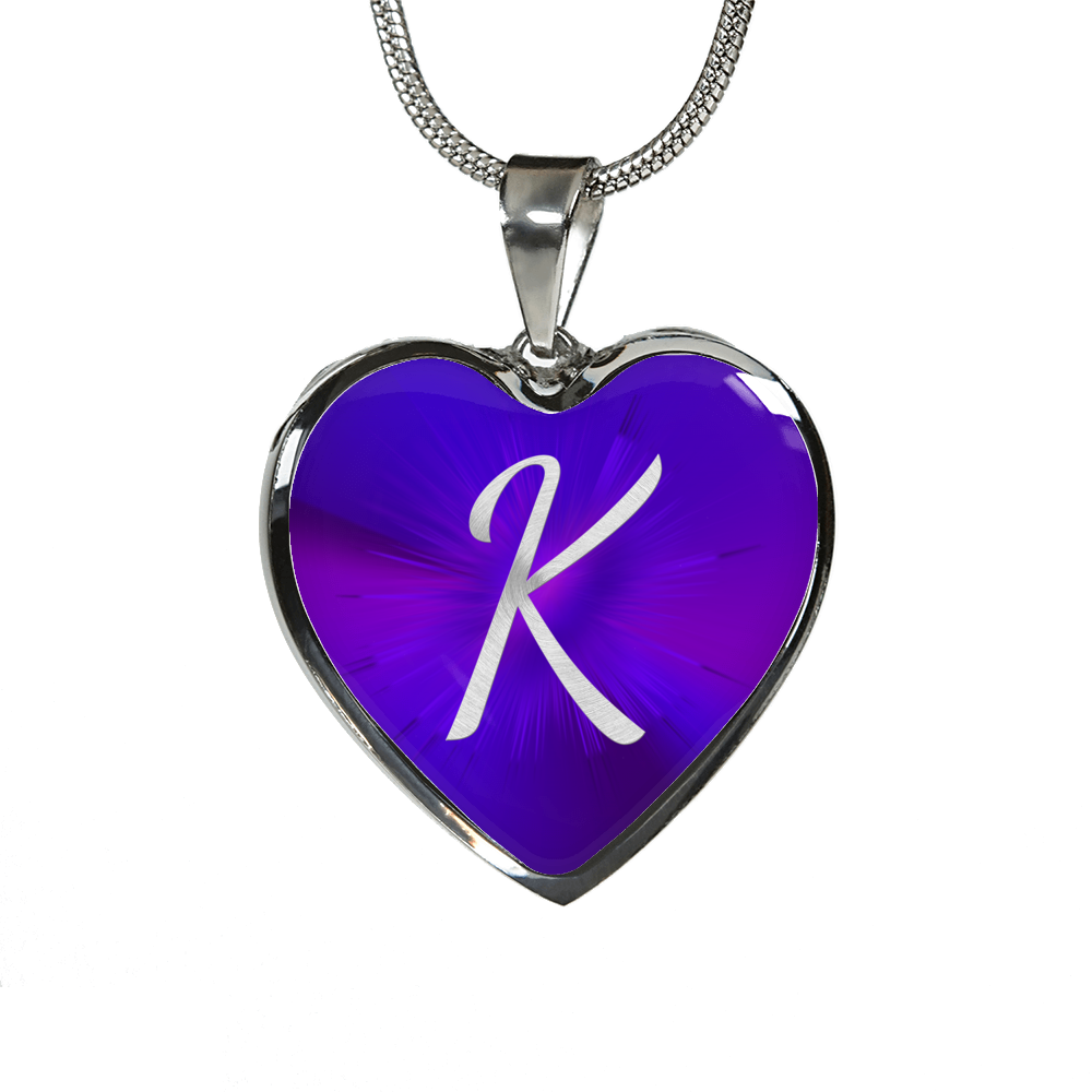 Initial Pride "K" Luxury Heart Necklace - Passion Purple