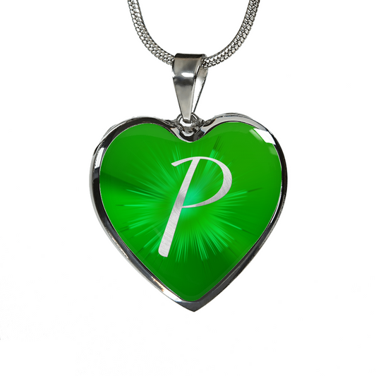 Initial Pride "P" Luxury Heart Necklace - Irish Green