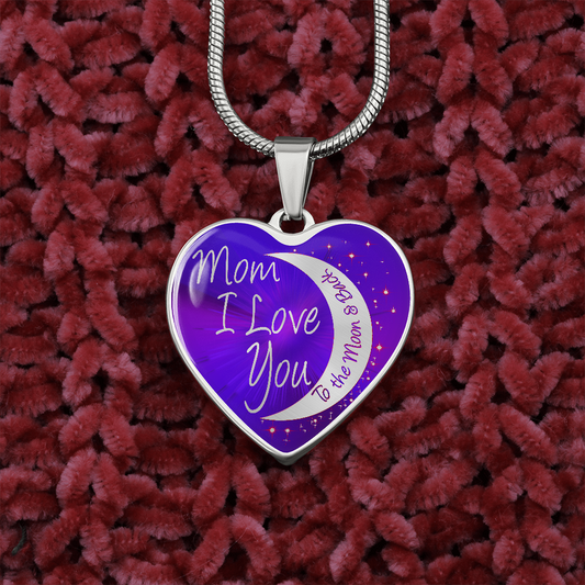 Mom I Love You To The Moon & Back Luxury Heart Passion Purple Necklace