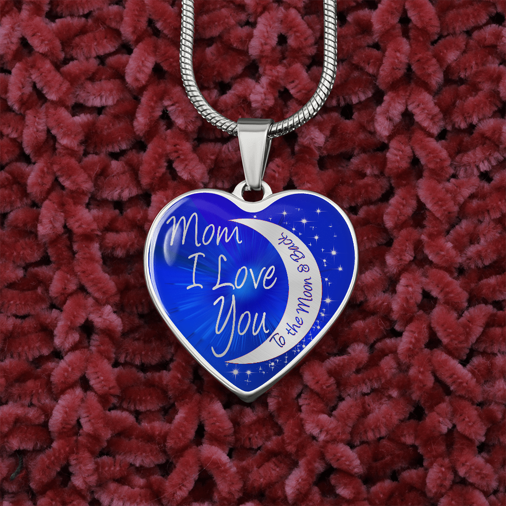 Mom I Love You To The Moon & Back Luxury Heart Sapphire Blue Necklace