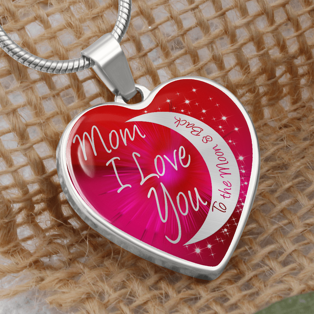 Mom I Love You To The Moon & Back Luxury Heart Ruby Red Necklace