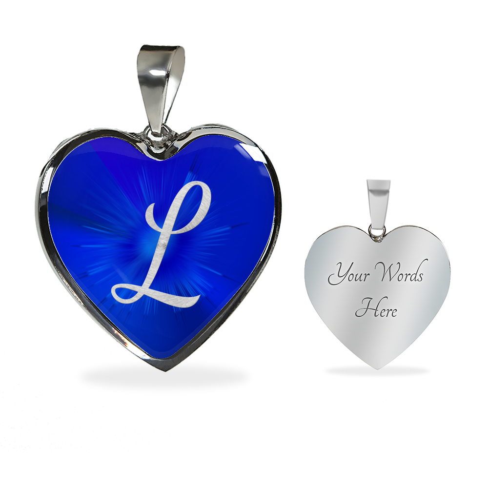 Initial Pride "L" Luxury Heart Necklace - Sapphire Blue