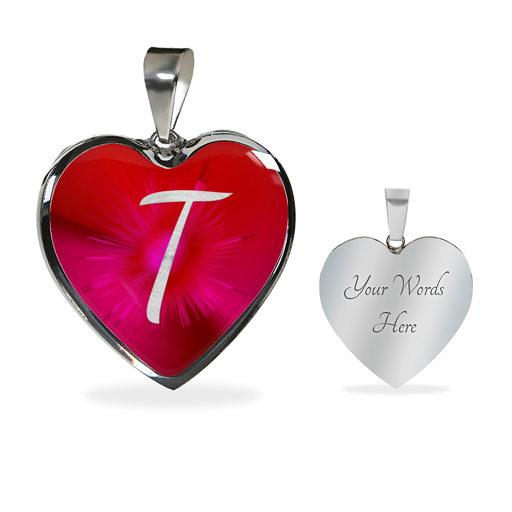 Initial Pride "T" Luxury Heart Necklace - Ruby Red