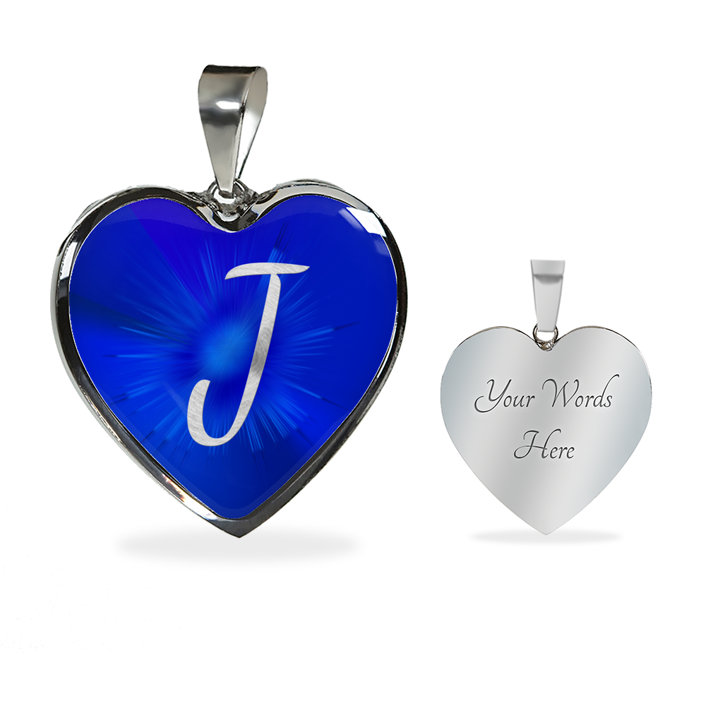 Initial Pride "J" Luxury Heart Necklace - Sapphire Blue