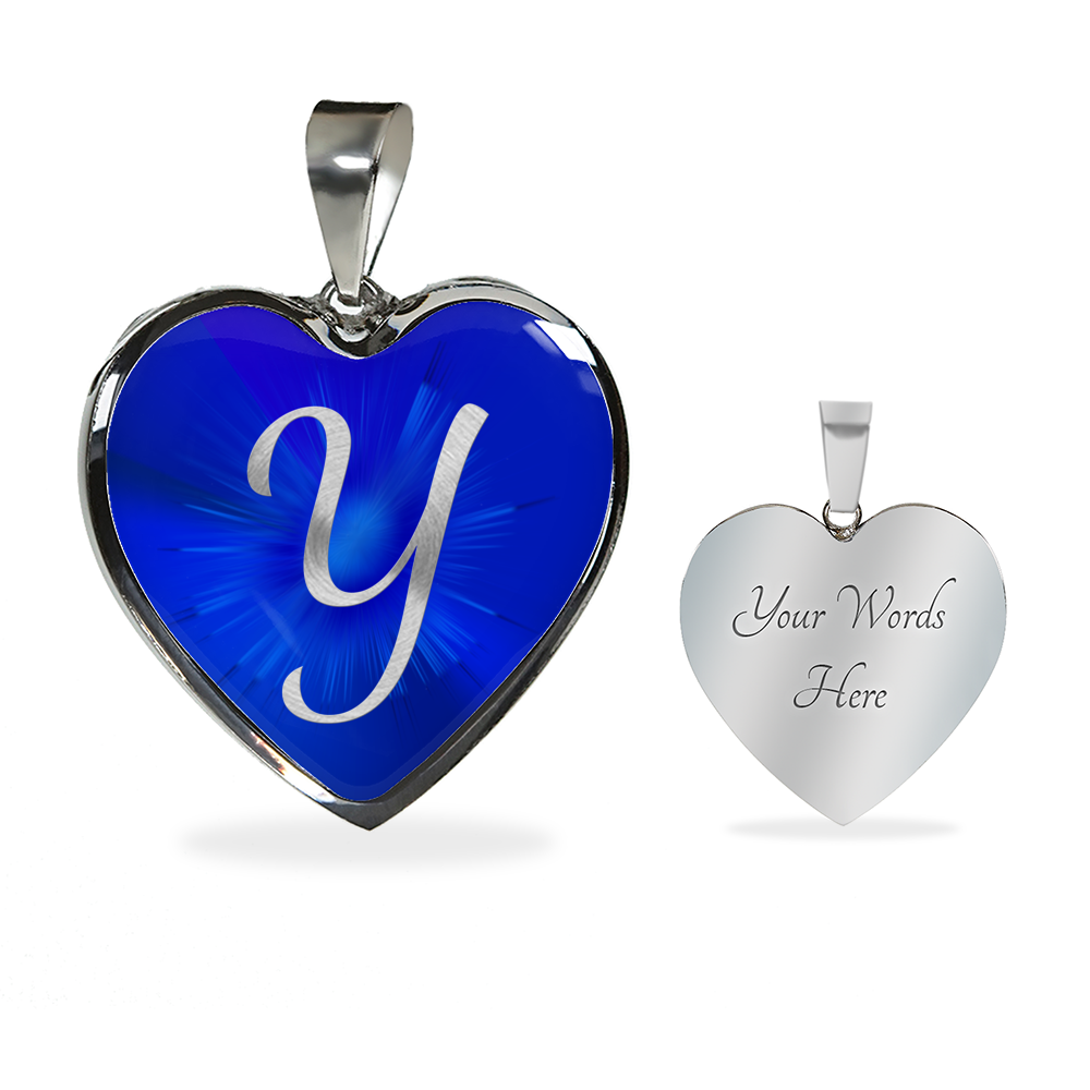 Initial Pride "Y" Luxury Heart Necklace - Sapphire Blue