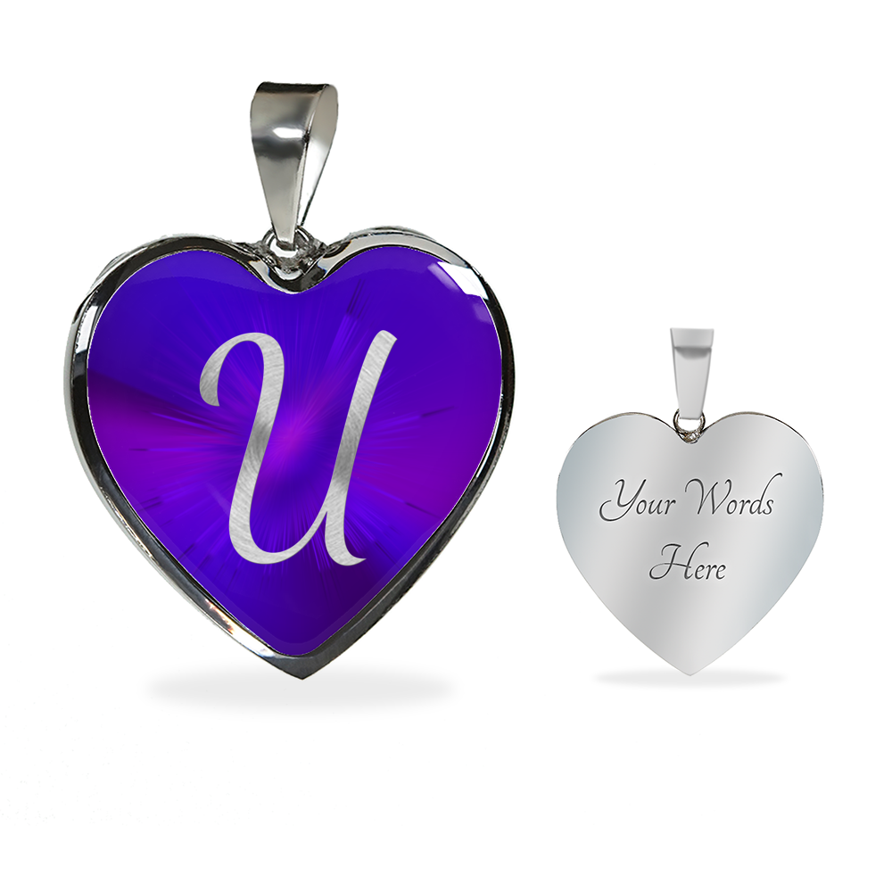 Initial Pride "U" Luxury Heart Necklace - Passion Purple