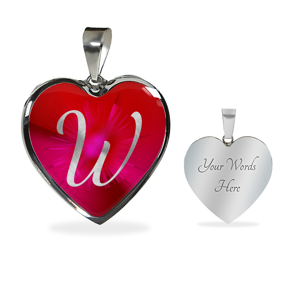 Initial Pride "W" Luxury Heart Necklace - Ruby Red